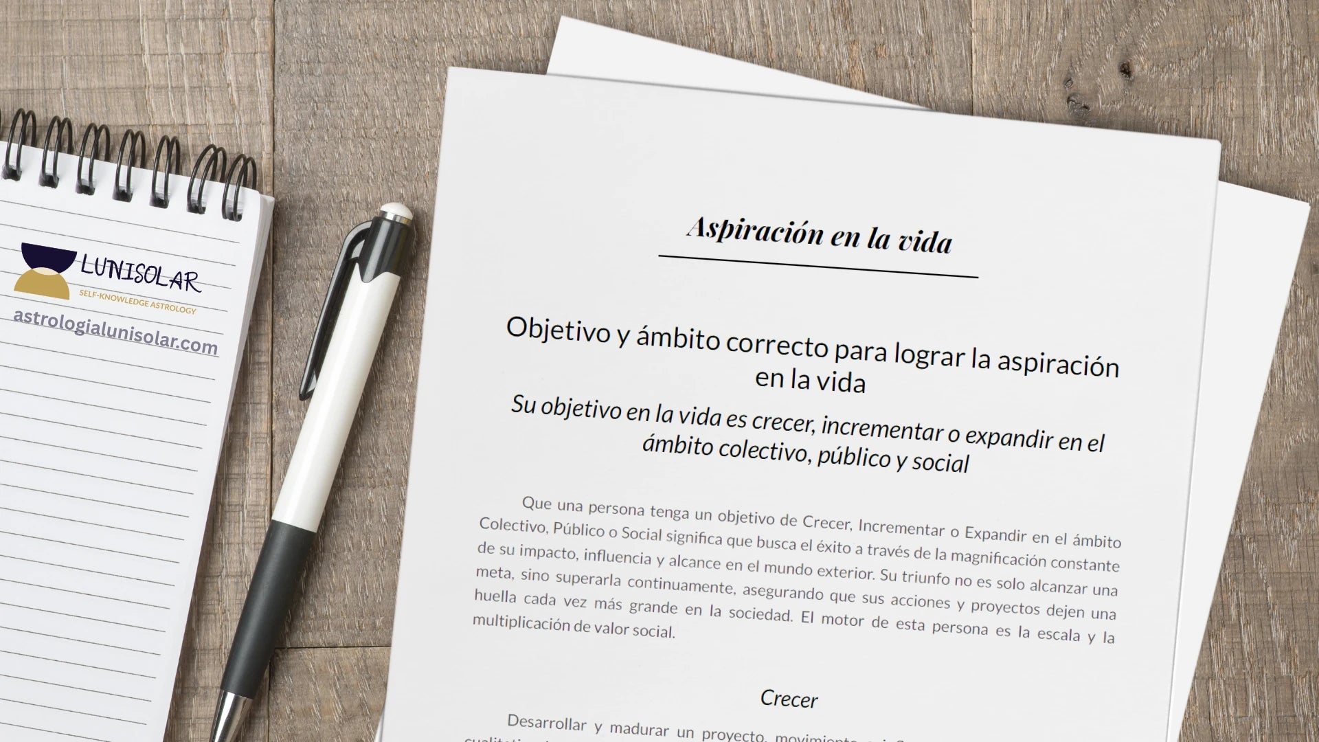 Fragmento real de interpretación de la Carta Astral Arquetípica: Sección de Aspiración en la Vida. El texto detalla el objetivo de crecimiento y expansión en el ámbito colectivo y social, demostrando cómo la carta define tu propósito vital con claridad.